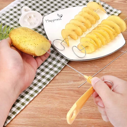 Spiralizer Chips Maker with 4 Stainless Steel Sticks Tornado Spiral Screw Chips Potato Cutter Manual Twisted Potato Slicer
